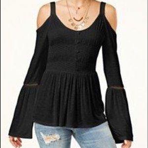 Juniors’ Cold-Shoulder Bell-Sleeve Top